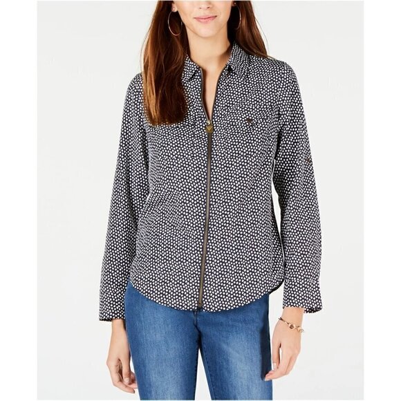 MICHAEL KORS Zip Up Tag Blouse, Long Sleeve SZ S - Picture 1 of 8